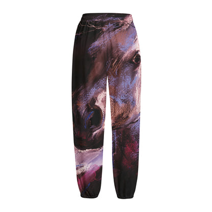 Dark Pink Horse Painting Print Fleece Lined Knit Pants