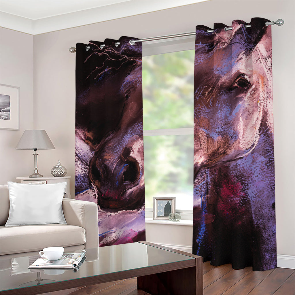 Dark Pink Horse Painting Print Grommet Curtains