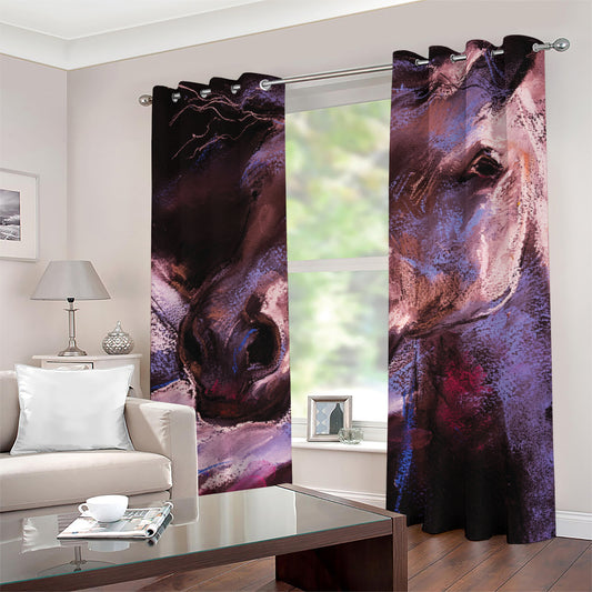 Dark Pink Horse Painting Print Grommet Curtains
