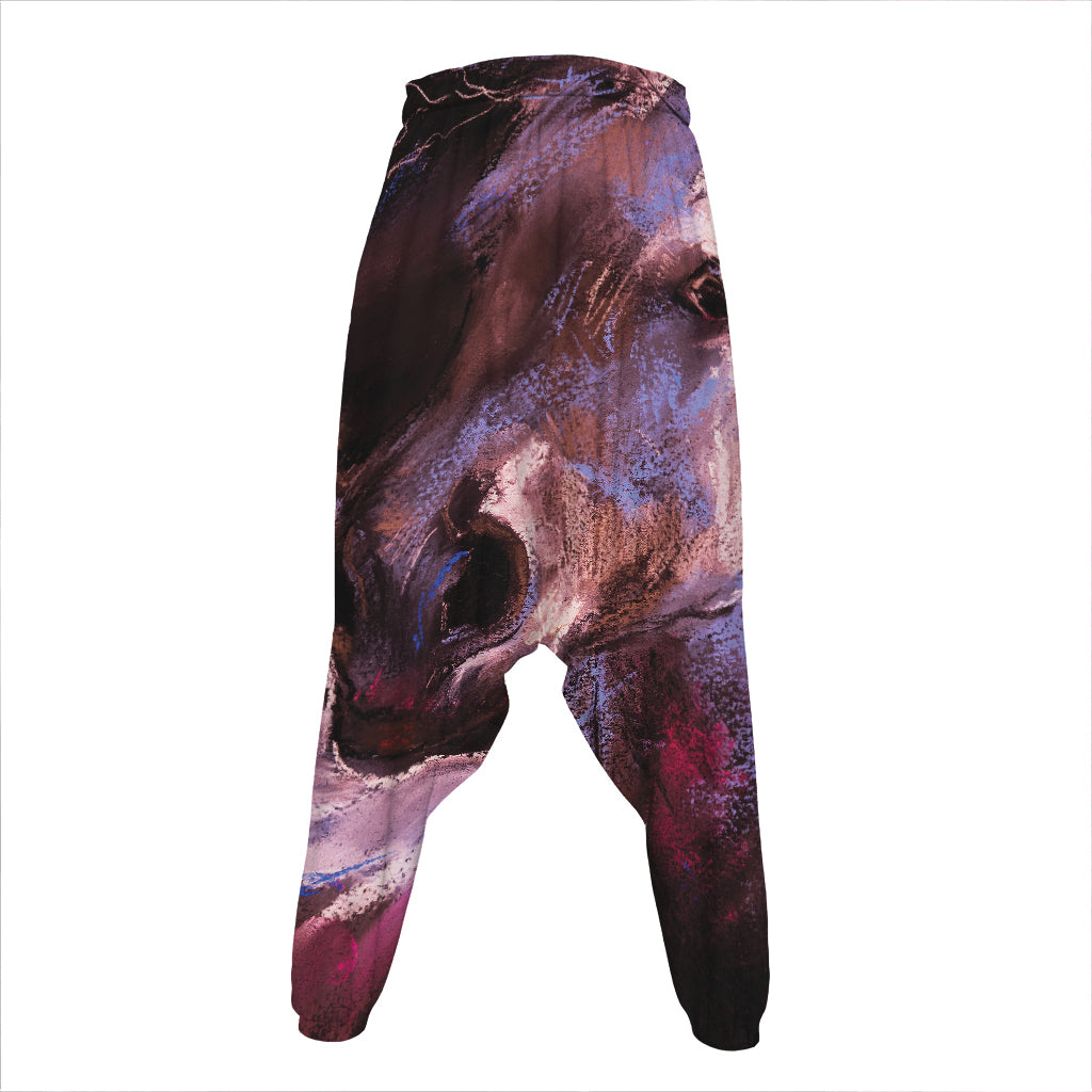 Dark Pink Horse Painting Print Hammer Pants