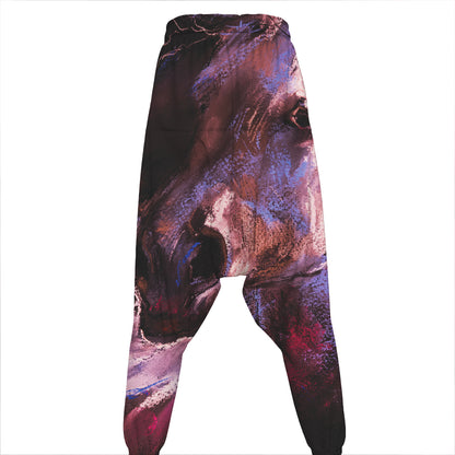 Dark Pink Horse Painting Print Hammer Pants
