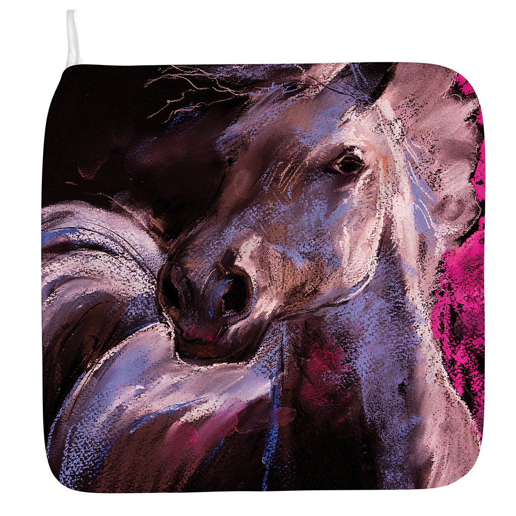 Dark Pink Horse Painting Print Hand Towel