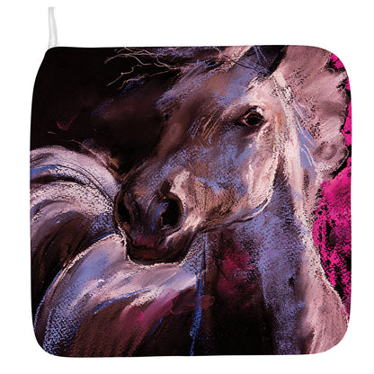 Dark Pink Horse Painting Print Hand Towel