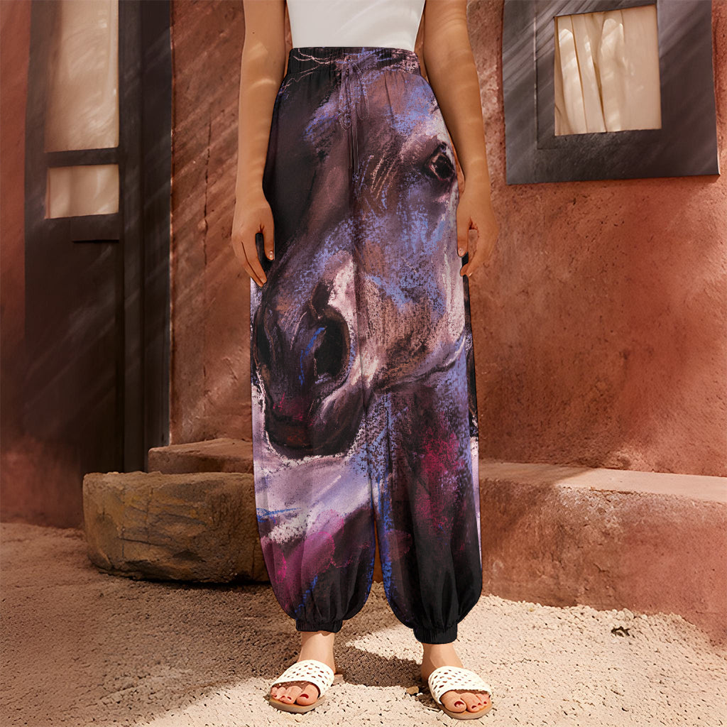 Dark Pink Horse Painting Print Harem Pants