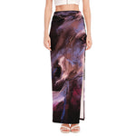 Dark Pink Horse Painting Print High Slit Maxi Skirt