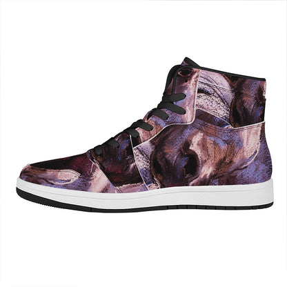 Dark Pink Horse Painting Print High Top Leather Sneakers