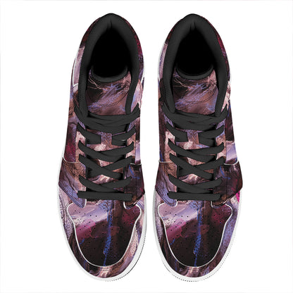 Dark Pink Horse Painting Print High Top Leather Sneakers