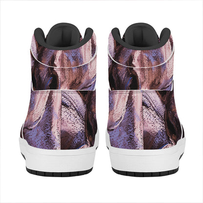 Dark Pink Horse Painting Print High Top Leather Sneakers