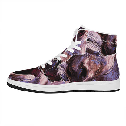 Dark Pink Horse Painting Print High Top Leather Sneakers