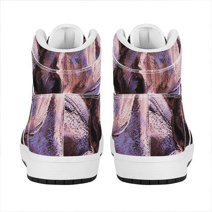 Dark Pink Horse Painting Print High Top Leather Sneakers