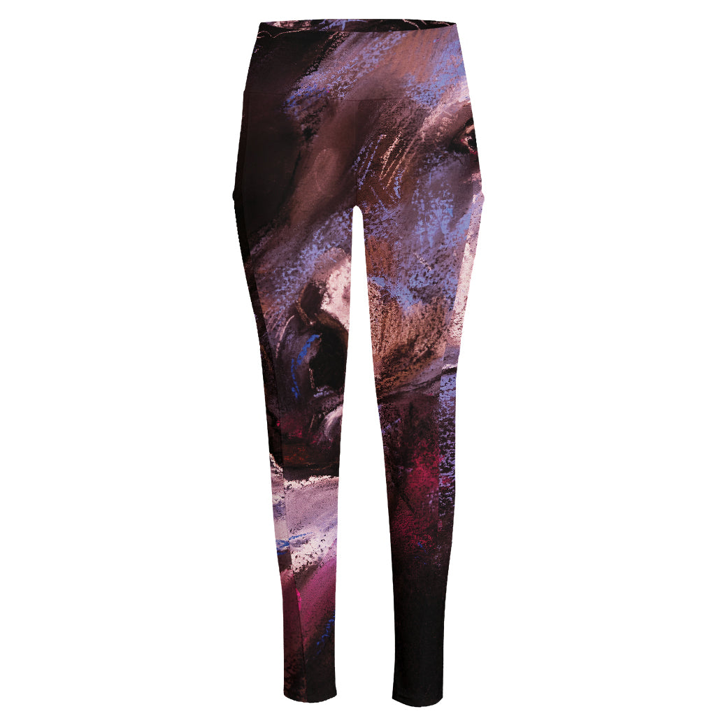 Dark Pink Horse Painting Print High-Waisted Pocket Leggings