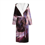Dark Pink Horse Painting Print Hooded Bathrobe