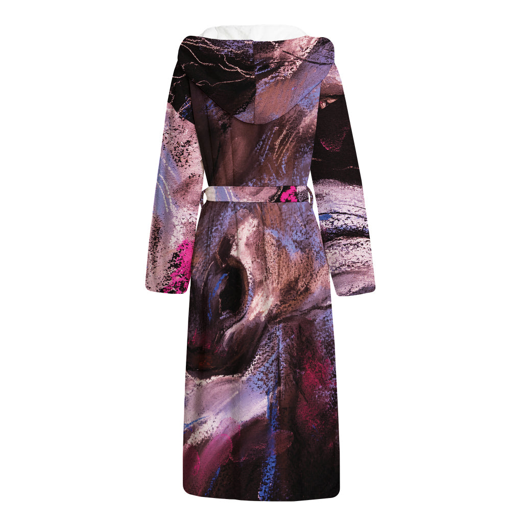 Dark Pink Horse Painting Print Hooded Bathrobe