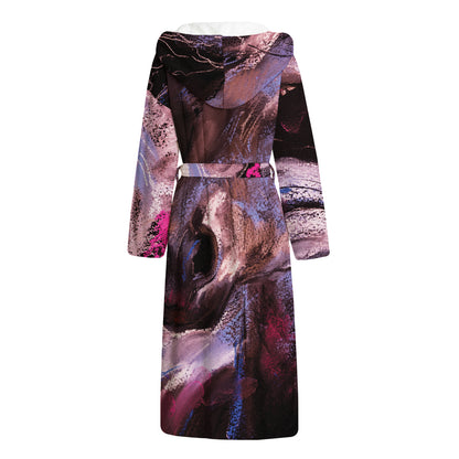 Dark Pink Horse Painting Print Hooded Bathrobe