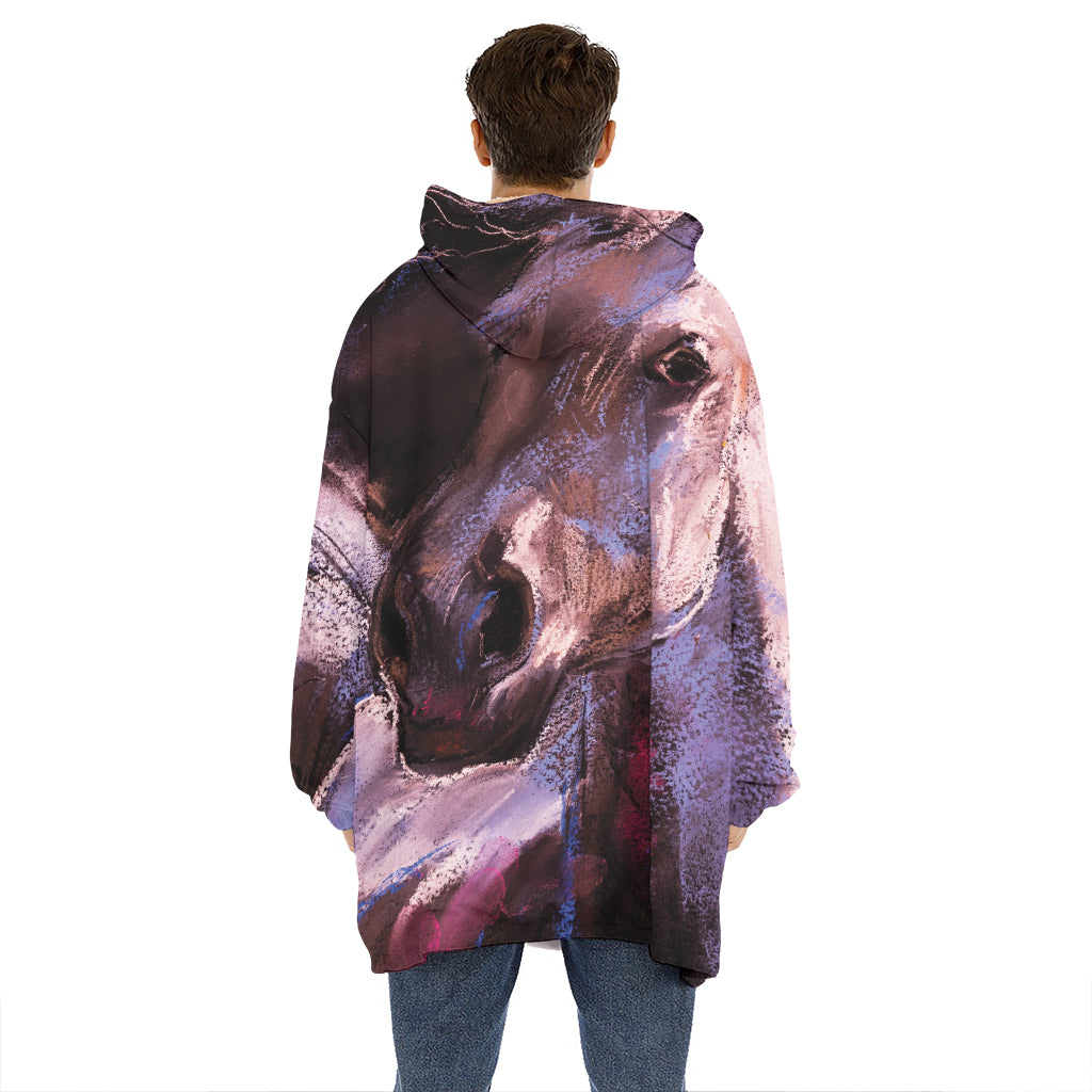 Dark Pink Horse Painting Print Hoodie Blanket