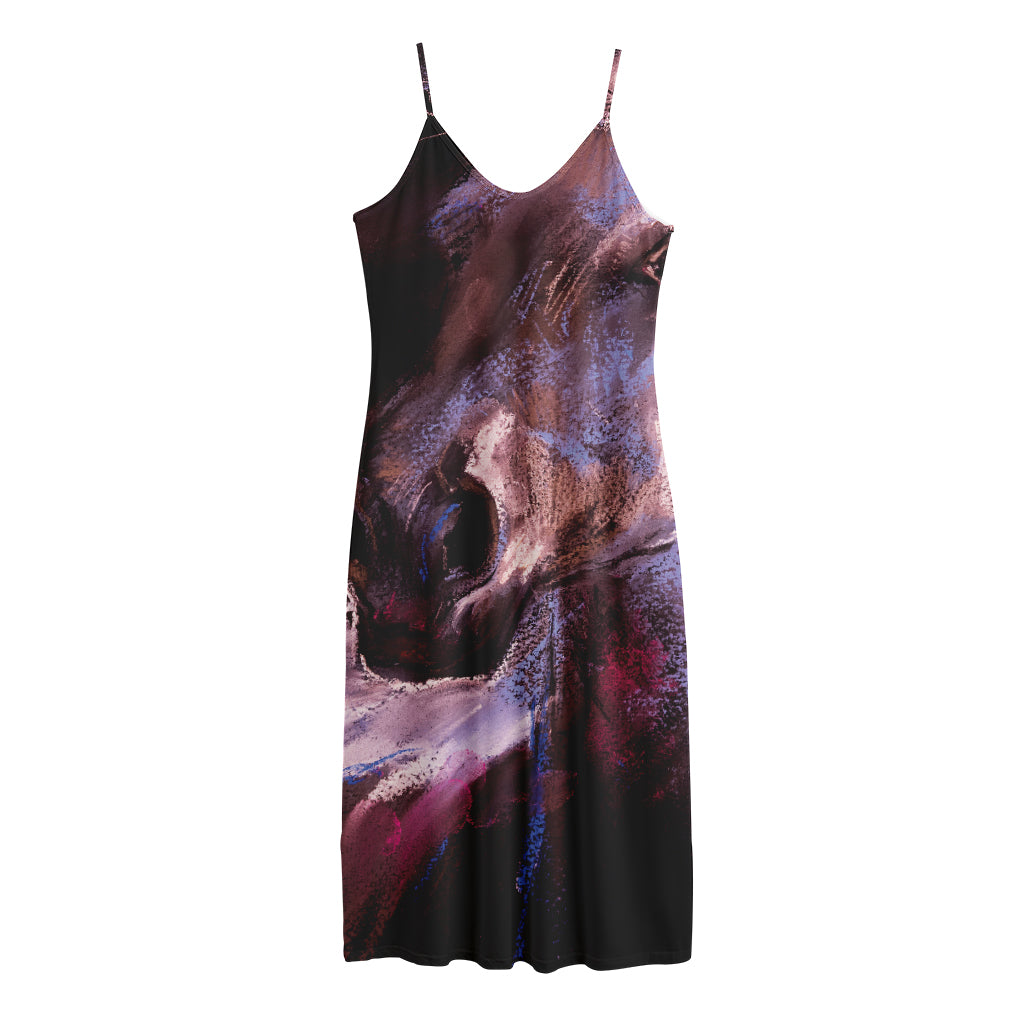 Dark Pink Horse Painting Print Jersey Midi Cami Dress