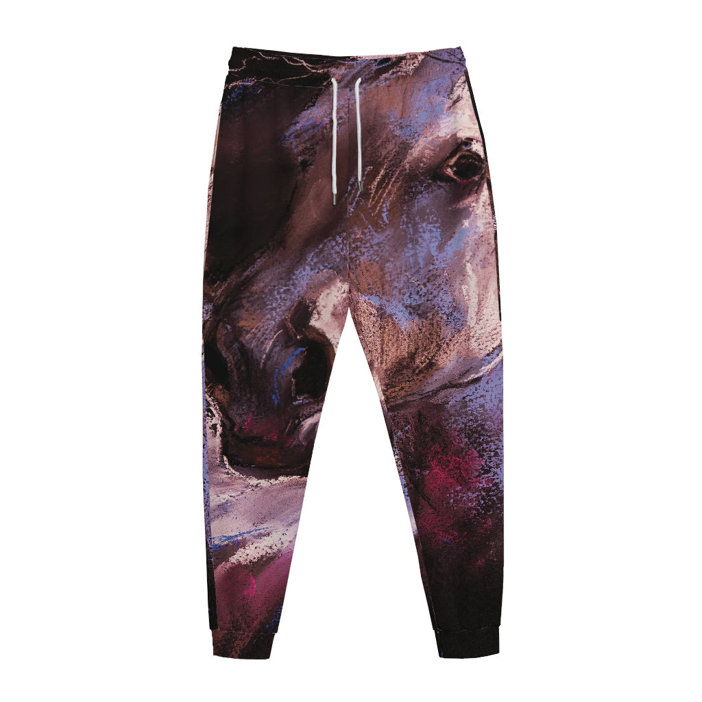 Dark Pink Horse Painting Print Jogger Pants