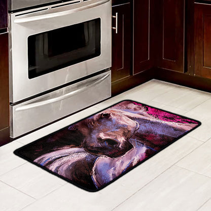 Dark Pink Horse Painting Print Kitchen Mat