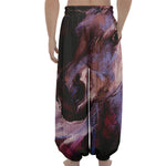 Dark Pink Horse Painting Print Lantern Pants