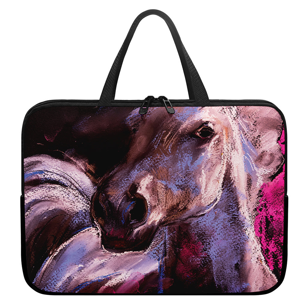 Dark Pink Horse Painting Print Laptop Sleeve With Handle