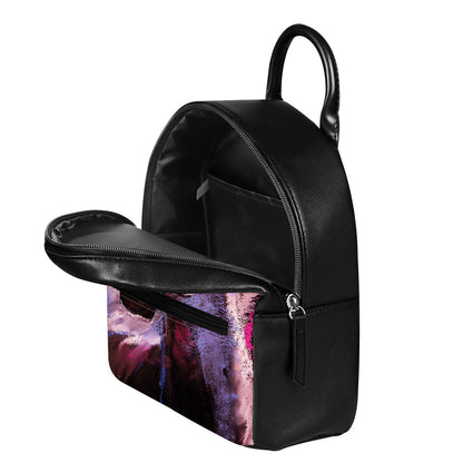 Dark Pink Horse Painting Print Leather Backpack