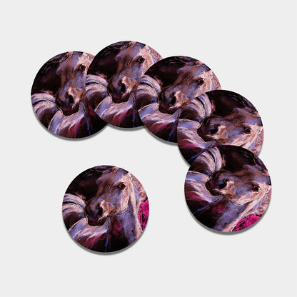 Dark Pink Horse Painting Print Leather Coaster Set