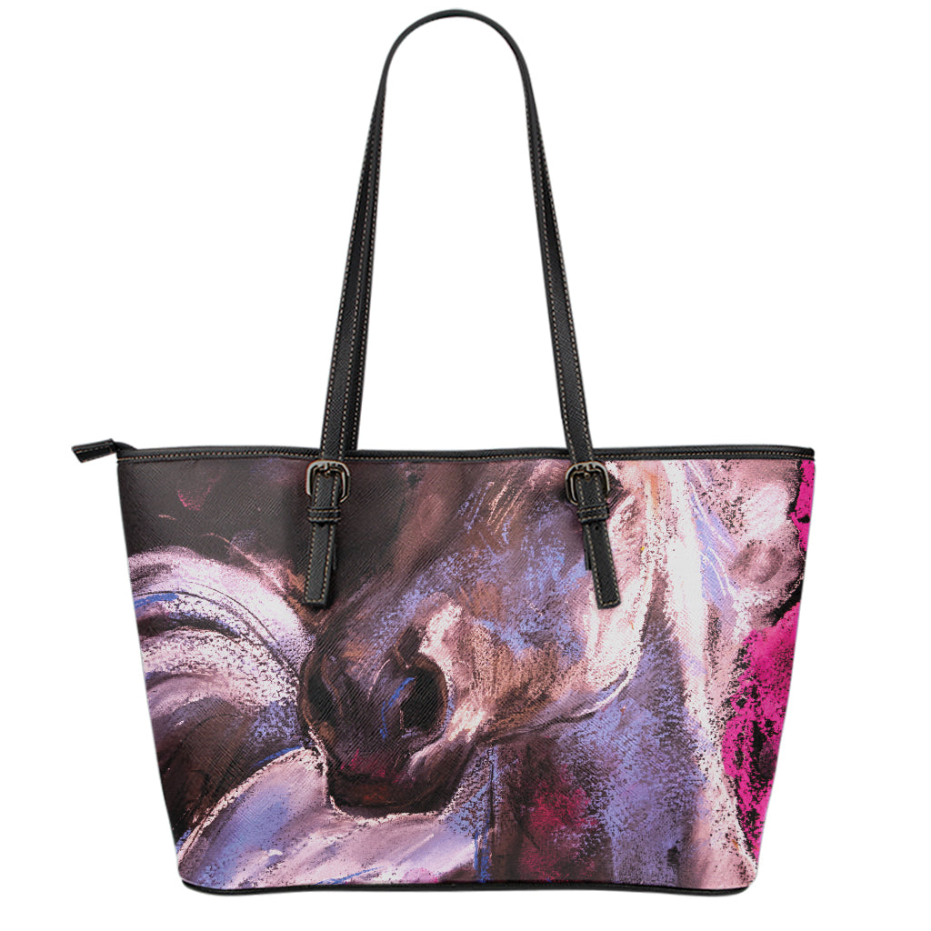 Dark Pink Horse Painting Print Leather Tote Bag