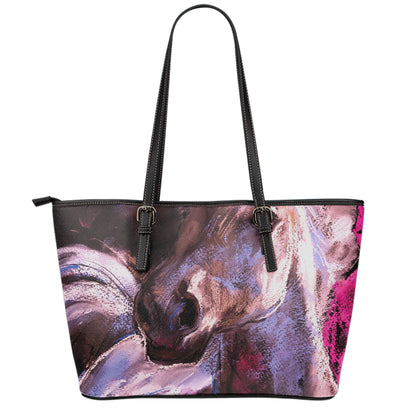 Dark Pink Horse Painting Print Leather Tote Bag