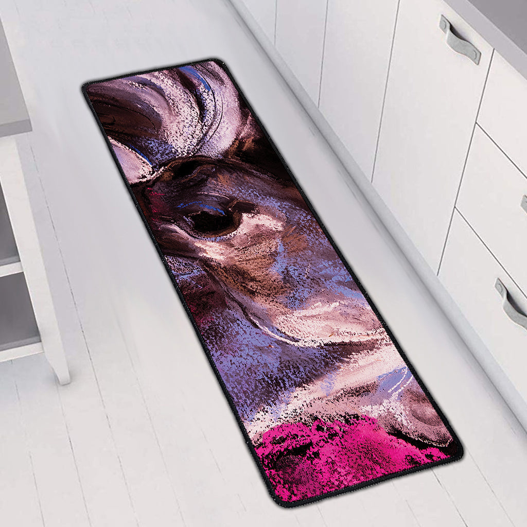 Dark Pink Horse Painting Print Long Kitchen Mat