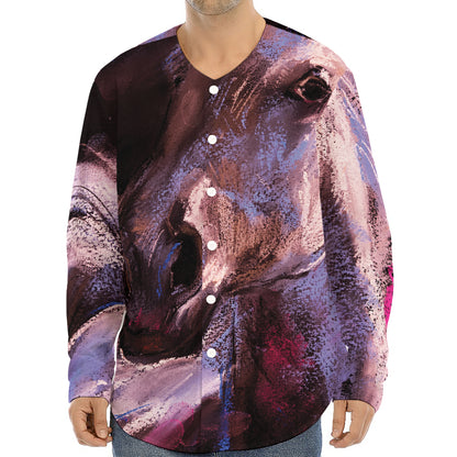 Dark Pink Horse Painting Print Long Sleeve Baseball Jersey