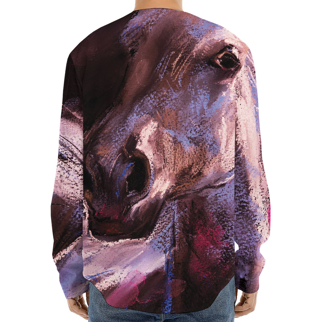 Dark Pink Horse Painting Print Long Sleeve Baseball Jersey