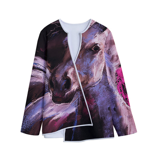 Dark Pink Horse Painting Print Long Sleeve Short Coat