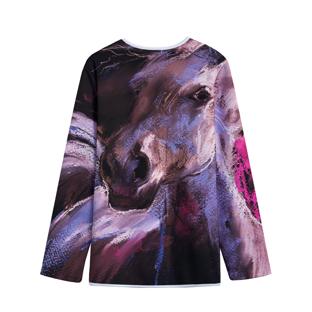 Dark Pink Horse Painting Print Long Sleeve Short Coat