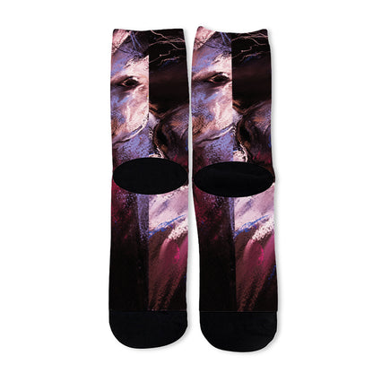 Dark Pink Horse Painting Print Long Socks