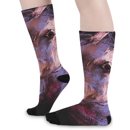 Dark Pink Horse Painting Print Long Socks