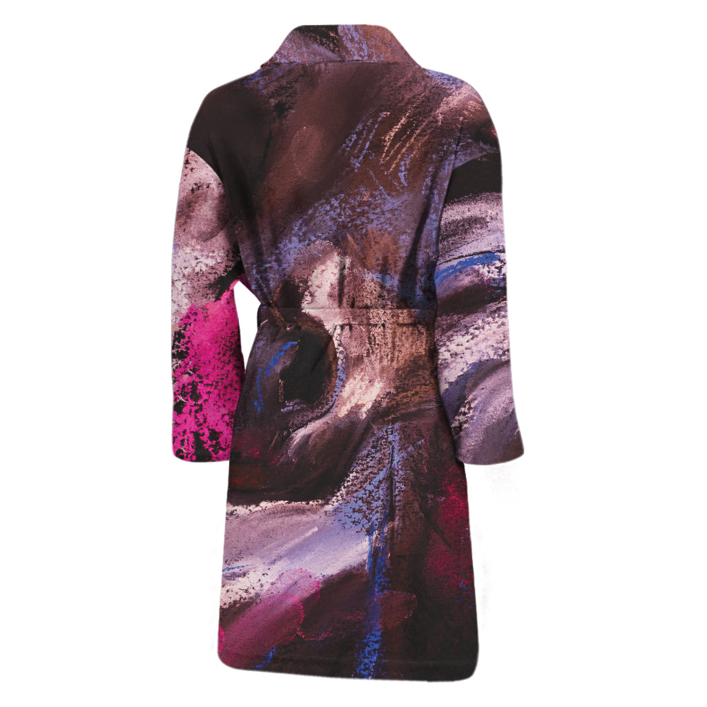 Dark Pink Horse Painting Print Men's Bathrobe