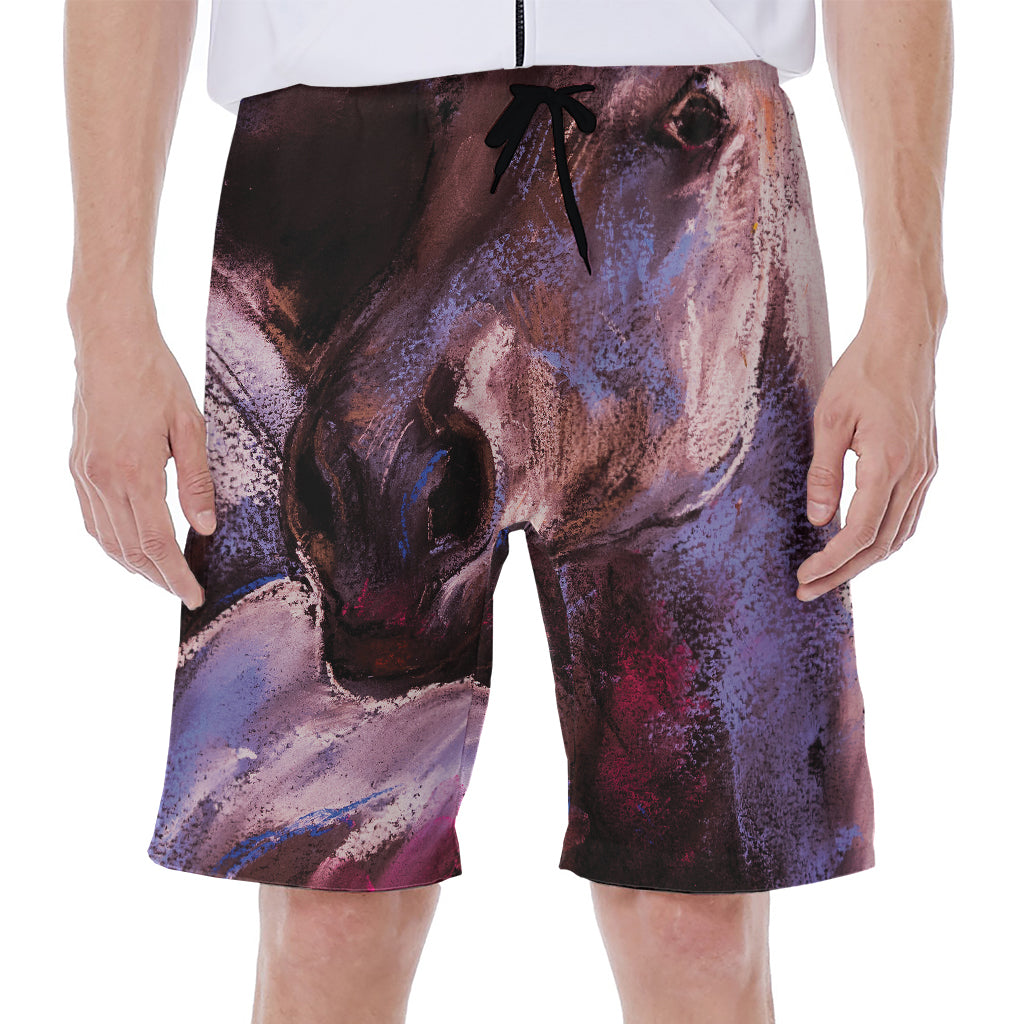 Dark Pink Horse Painting Print Men's Beach Shorts