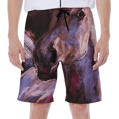 Dark Pink Horse Painting Print Men's Beach Shorts