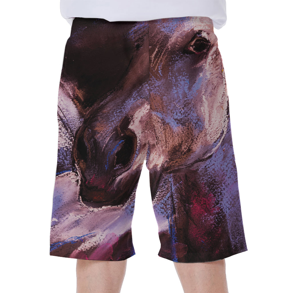 Dark Pink Horse Painting Print Men's Beach Shorts