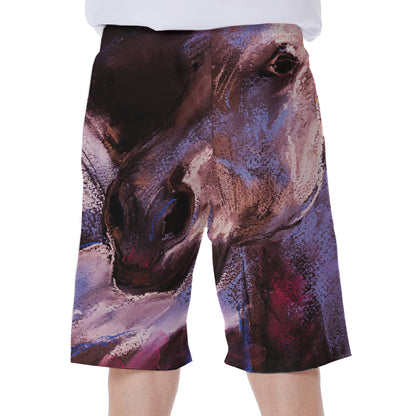 Dark Pink Horse Painting Print Men's Beach Shorts