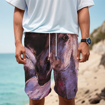 Dark Pink Horse Painting Print Men's Cargo Shorts