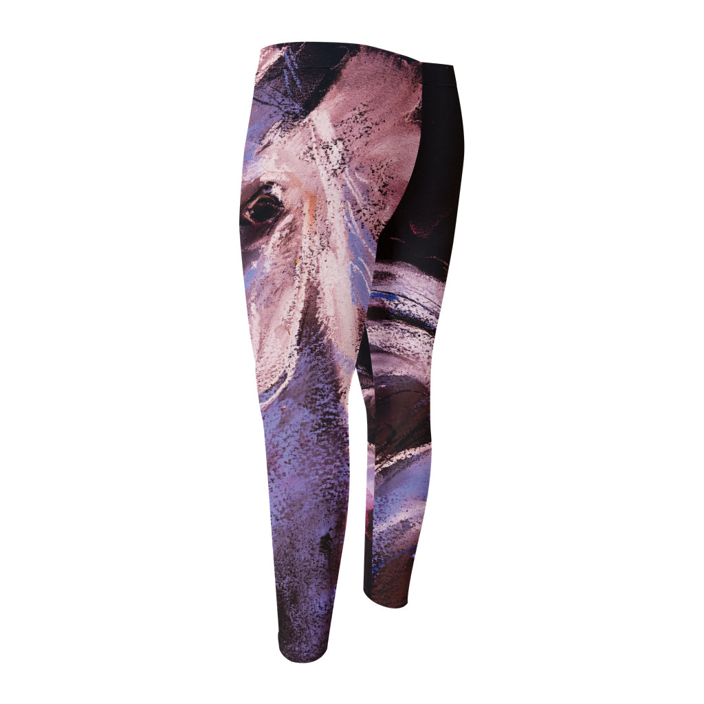 Dark Pink Horse Painting Print Men's Compression Pants
