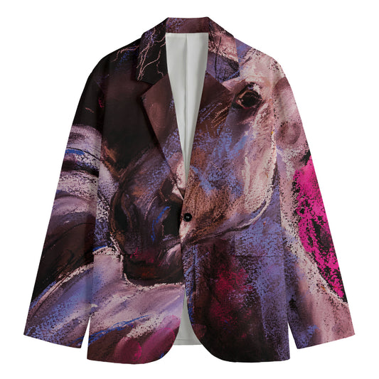 Dark Pink Horse Painting Print Men's Cotton Blazer