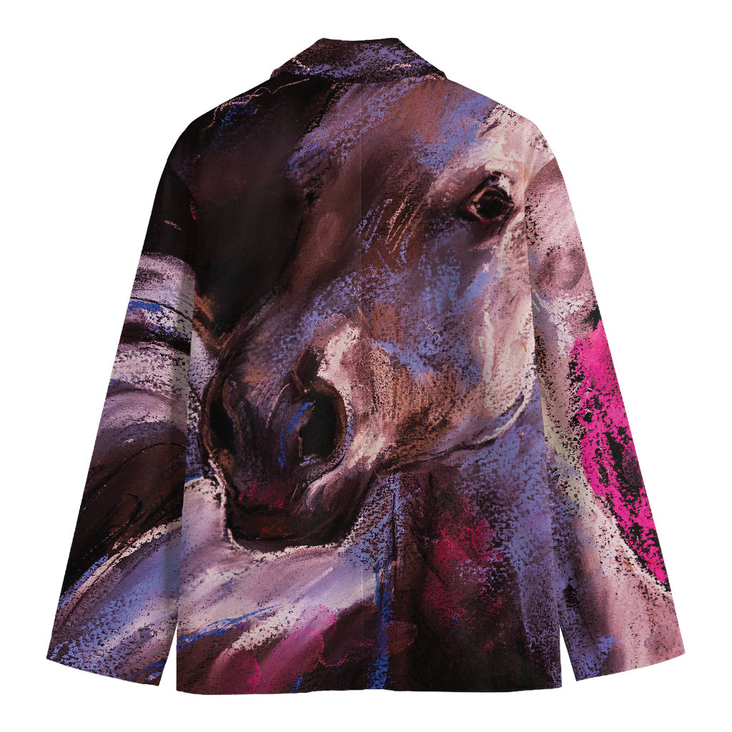 Dark Pink Horse Painting Print Men's Cotton Blazer