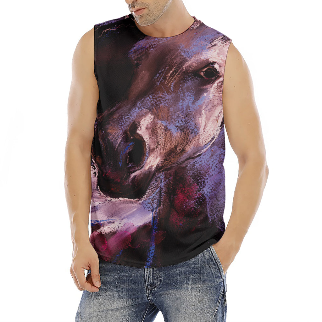 Dark Pink Horse Painting Print Men's Fitness Tank Top