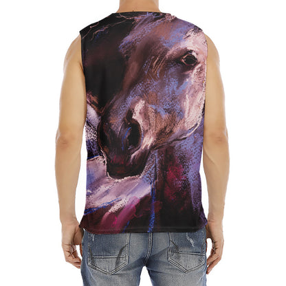 Dark Pink Horse Painting Print Men's Fitness Tank Top