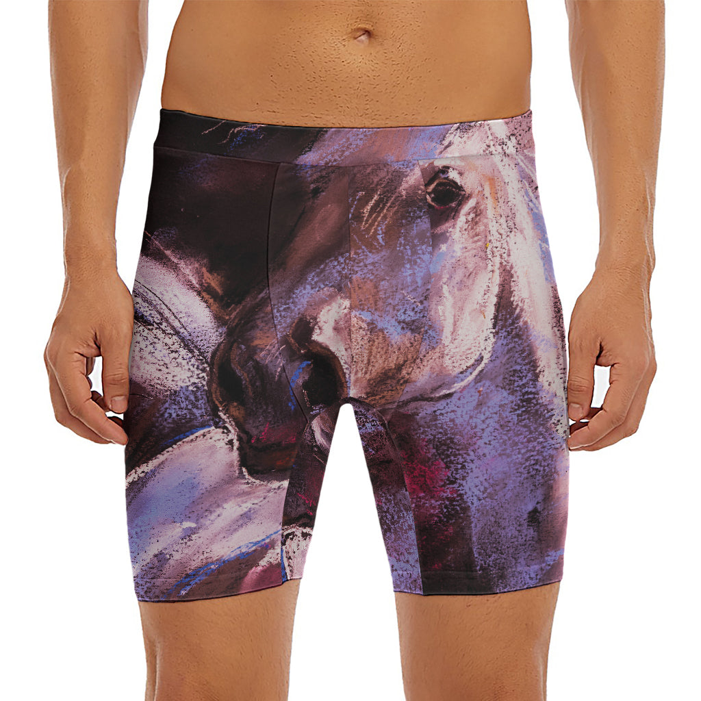 Dark Pink Horse Painting Print Men's Long Boxer Briefs