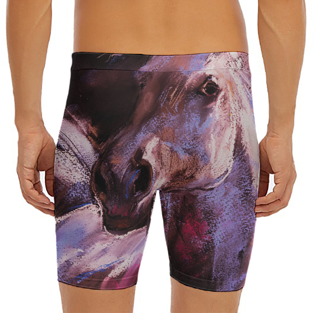 Dark Pink Horse Painting Print Men's Long Boxer Briefs