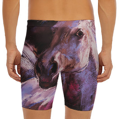 Dark Pink Horse Painting Print Men's Long Boxer Briefs