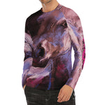 Dark Pink Horse Painting Print Men's Long Sleeve Rash Guard
